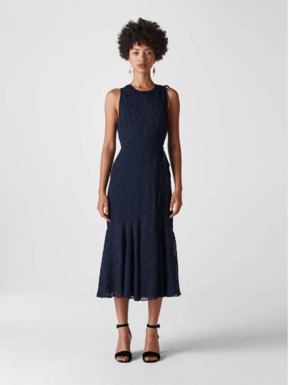 Whistles Navy Adriane Star Jacquard Midi Dress